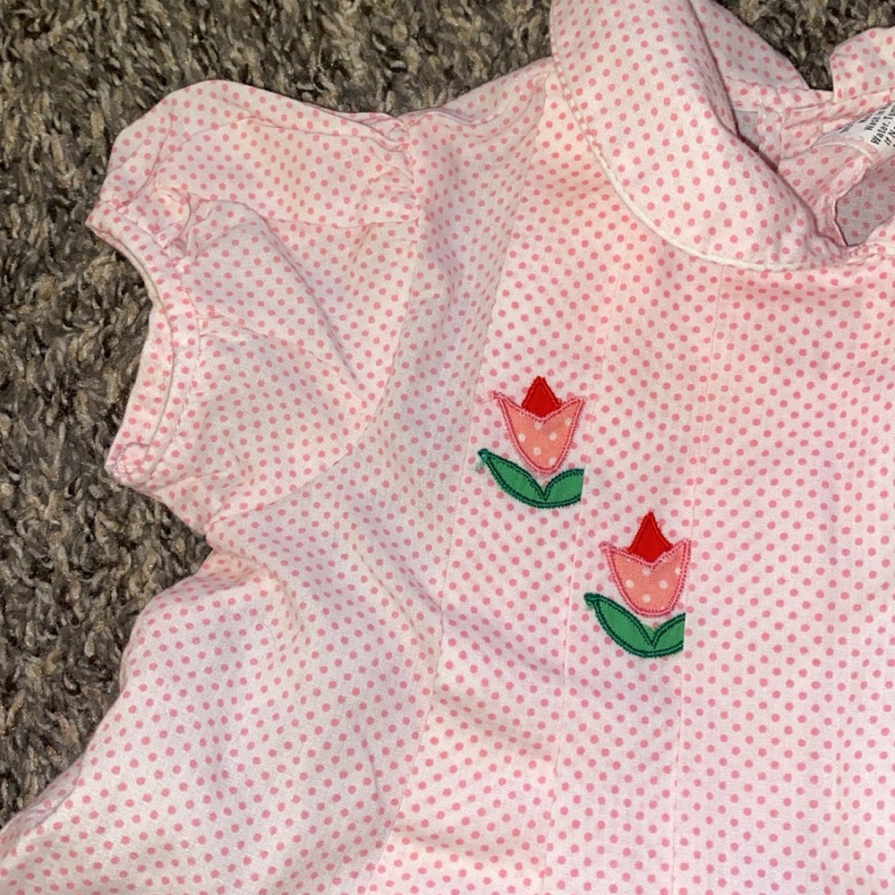 Vintage Pink and White Pleated Floral Babies Dress 18 months